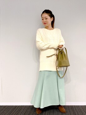 「Andemiu（アンデミュウ）のパッチワークニット918648（ニット/セーター、ホワイト系）」を使った、KANAさん（レディース・155cm）の秋コーディネート