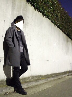 「ハンチング」｜「アイテム（チェスターコート）」を使った、No nameさん（メンズ・172cm）の冬コーディネート