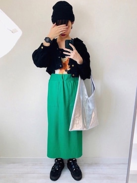 「OZOC（オゾック）のアイテム（トートバッグ）」を使った、moratoriamu.さん（レディース・155cm）の春コーディネート