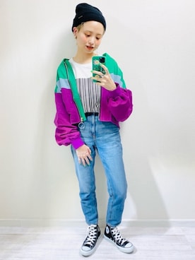 「GRL（グレイル）のアイテム（ブルゾン）」を使った、moratoriamu.さん（レディース・155cm）の春コーディネート