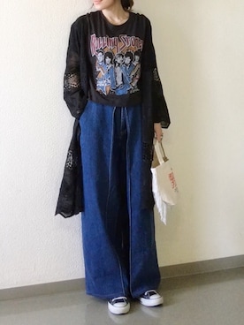 「ロックT」｜「アイテム（その他アウター）」を使った、mueさん（レディース・158cm）の春コーディネート