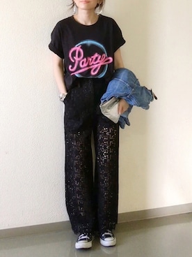 「MARC JACOBS（マークジェイコブス）のアイテム（Tシャツ/カットソー）」を使った、mueさん（レディース・158cm）の夏コーディネート