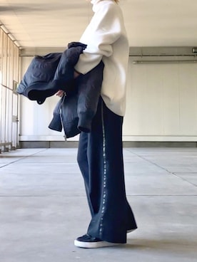 「Johnbull Private labo（ジョンブルプライベートラボ）のアイテム（スラックス）」を使った、mueさん（レディース・158cm）の冬コーディネート