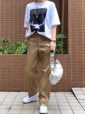 「アイテム（ボディバッグ/ウエストポーチ、シルバー系）」を使った、mueさん（レディース・158cm）の夏コーディネート