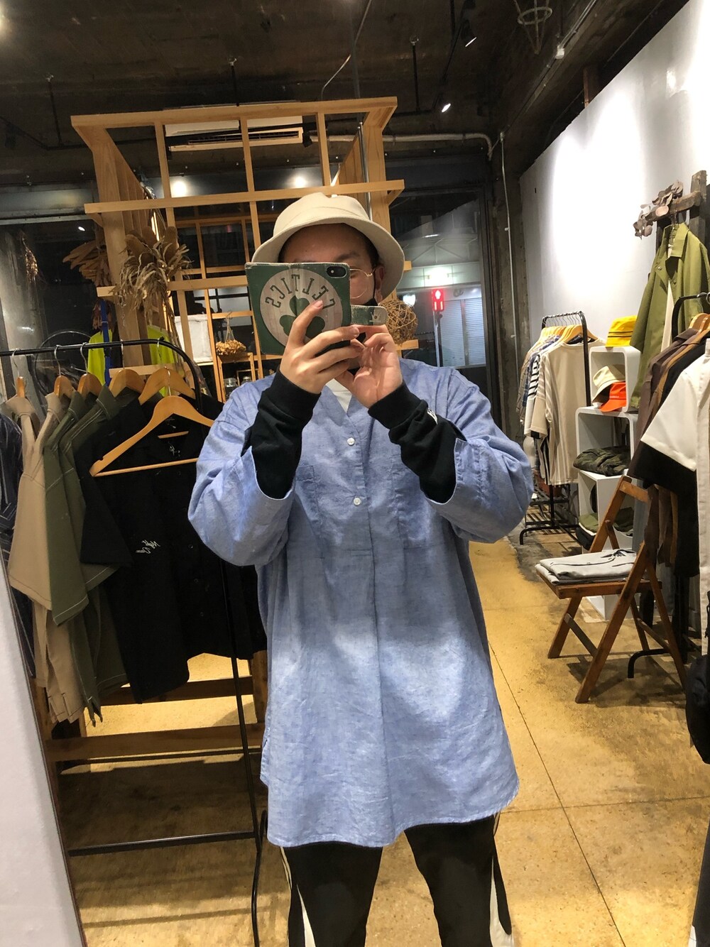 「浜松、今日のコーデ、オーバーサイズ、プルオーバーシャツ、ベルハット、whimsy、夏コーデ」｜「Nothing specialのアイテム（帽子、ベージュ系）」を使った、じゅんさん（メンズ・172cm）の夏コーディネートの1枚目の写真