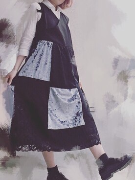 「MERLOT（メルロー）のアイテム（ワンピース/ドレス、ブラック系）」を使った、mamimamiさん（レディース・155cm）の春コーディネート