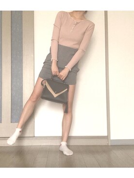「韓国のアイテム（ハンドバッグ、グレー系）」を使った、mamimamiさん（レディース・155cm）の春コーディネート