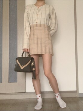 「韓国のアイテム（ハンドバッグ、グレー系）」を使った、mamimamiさん（レディース・155cm）の春コーディネート