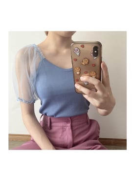 「GRL（グレイル）のアイテム（トップス、ブルー系）」を使った、mamimamiさん（レディース・155cm）の夏コーディネート