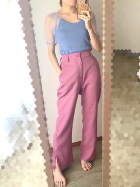 「GRL（グレイル）のアイテム（トップス、ブルー系）」を使った、mamimamiさん（レディース・155cm）の夏コーディネート