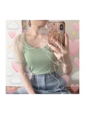 「GRL（グレイル）のアイテム（トップス、グリーン系）」を使った、mamimamiさん（レディース・155cm）の夏コーディネート