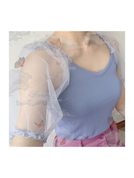 「GRL（グレイル）のアイテム（トップス、ブルー系）」を使った、mamimamiさん（レディース・155cm）の夏コーディネート