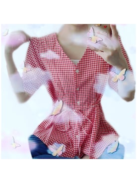 「GOGOSING（ゴゴシング）のアイテム（シャツ/ブラウス、レッド系）」を使った、mamimamiさん（レディース・155cm）の夏コーディネート