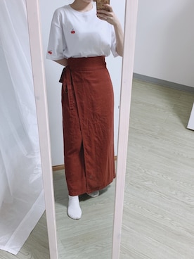 「LOWRYS FARM（ローリーズファーム）のエコＲ／Ｌラップスカート　869279（スカート、ブラウン系）」を使った、mamimamiさん（レディース・155cm）の夏コーディネート