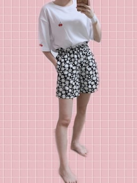 「GU（ジーユー）のアイテム（パンツ、ブラック系）」を使った、mamimamiさん（レディース・155cm）の夏コーディネート