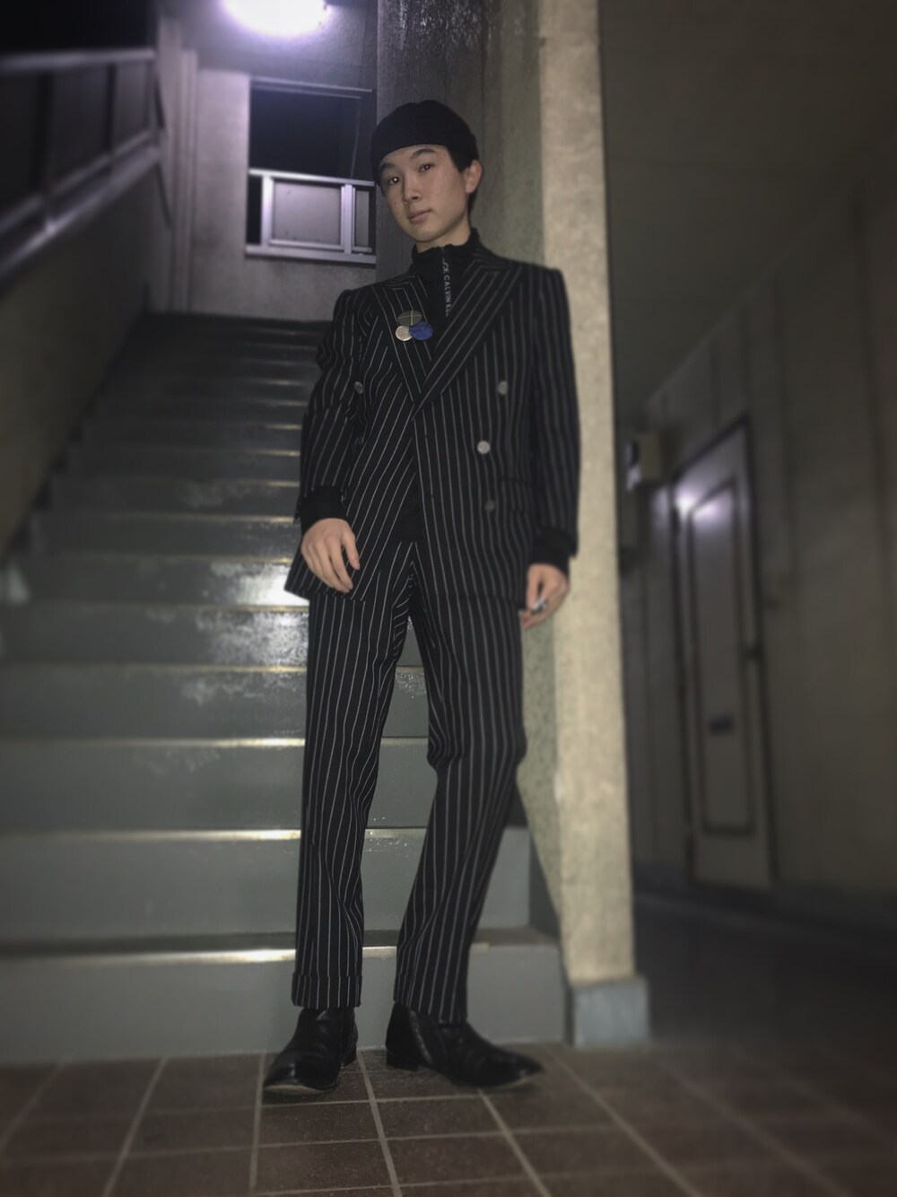 「春、シンプルコーデ、大人カジュアル、高校生、セットアップ、クリストファーネメス、ネメス、缶バッチ、カルバンクライン、fashion」｜「CHRISTOPHER NEMETHのアイテム（その他、その他）」を使った、rikUさん（メンズ・172cm）の春コーディネートの1枚目の写真