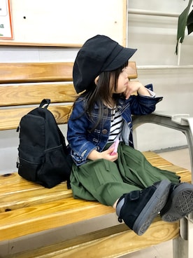 「90cm」｜「アイテム（デニムジャケット）」を使った、はなさん（キッズ・80cm）の秋コーディネート