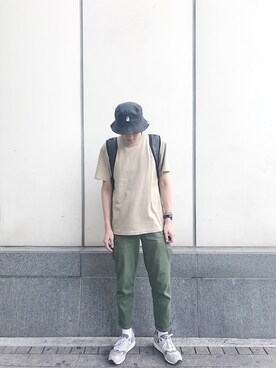 「AAPE BY A BATHING APE（エーエイプバイアベイシングエイプ）のアイテム（帽子）」を使った、楊範傑さん（メンズ・180cm）の夏コーディネート