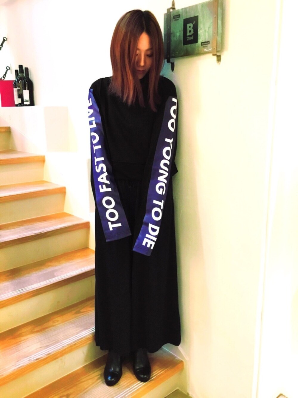 「カジュアル、ストリート、ワイドパンツ、ビーセカンド、B2nd、黒、ビッグシルエット」｜「CHRISTIAN DADAのアイテム（Tシャツ/カットソー、ブラック系）」を使った、Yukinob2ndさん（レディース・156cm）の夏コーディネートの1枚目の写真