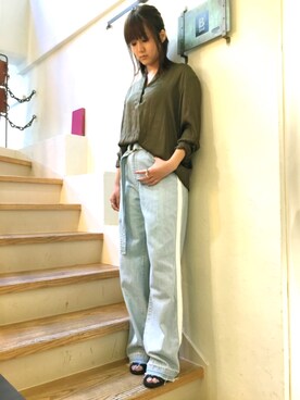 「Yasutoshi Ezumi（ヤストシエズミ）のアイテム（パンツ）」を使った、Yukinob2ndさん（レディース・156cm）の夏コーディネート