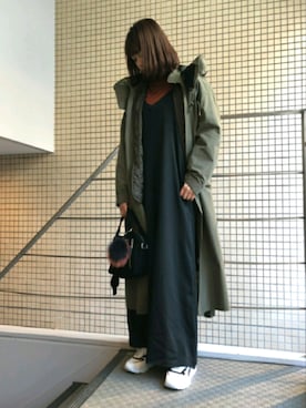 「プリーツ」｜「アイテム（サロペット/オーバーオール）」を使った、Yukinob2ndさん（レディース・156cm）の冬コーディネート