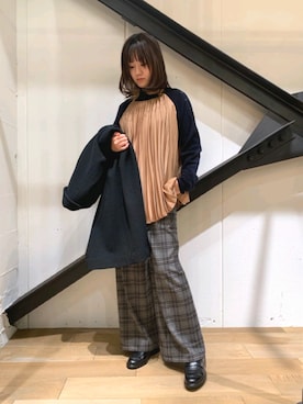 「プリーツ」｜「アイテム（ステンカラーコート）」を使った、Yukinob2ndさん（レディース・156cm）の冬コーディネート