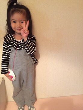 「PETIT BATEAU（プチバトー）のアイテム（サロペット/オーバーオール）」を使った、miperoさん（キッズ・80cm）の秋コーディネート