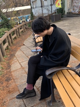 「LAD MUSICIAN（ラッドミュージシャン）のアイテム（チェスターコート）」を使った、yuyaさん（メンズ・180cm）の冬コーディネート