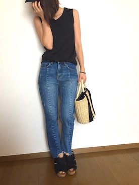 「BEAMS（ビームス）のアイテム（かごバッグ）」を使った、N♡Jさん（レディース・154cm）の夏コーディネート