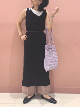 「SENSE OF PLACE by URBAN RESEARCH（センスオブプレイスバイアーバンリサーチ）のスクエアトウセンターシームフラットシューズ（パンプス）」を使った、CHIBANAさん（レディース・160cm）の夏コーディネート