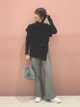 「ファー巾着」｜CHIBANAさん（レディース・160cm）の秋コーディネート