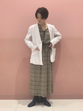 「ノーカラージャケット」｜CHIBANAさん（レディース・160cm）の冬コーディネート