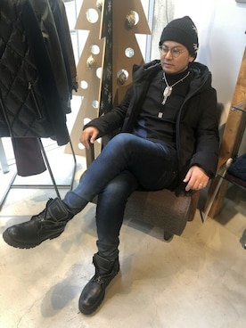 「TORNADO MART（トルネードマート）のアイテム（帽子）」を使った、SUGIMURAさん（メンズ・181cm）の冬コーディネート