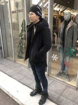「TORNADO MART（トルネードマート）のアイテム（帽子）」を使った、SUGIMURAさん（メンズ・181cm）の冬コーディネート