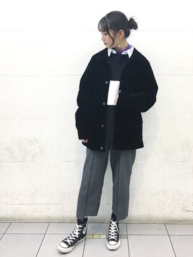 「韓国好きな人と繋がりたい」｜「アイテム（ブルゾン）」を使った、yuttyさん（レディース・158cm）の冬コーディネート