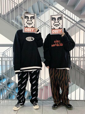 「OBEY」｜「アイテム（パーカー）」を使った、yuttyさん（レディース・158cm）の秋コーディネート