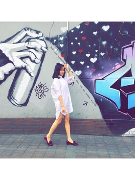 「休闲」｜「アイテム（シャツワンピース）」を使った、Lily Huuさん（レディース・164cm）の夏コーディネート
