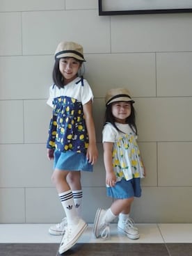 「northface（ノースフェイス）のアイテム（帽子）」を使った、Reenaさん（キッズ・110cm）の夏コーディネート