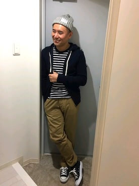 「H&M（エイチ・アンド・エム）のアイテム（パーカー）」を使った、atunndoさん（メンズ・170cm）の冬コーディネート