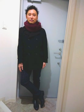 「スヌード」｜「アイテム（ピーコート）」を使った、atunndoさん（メンズ・170cm）の冬コーディネート