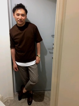 「UNIQLO（ユニクロ）のエアリズムコットンオーバーサイズTシャツ（5分袖）（Tシャツ/カットソー）」を使った、atunndoさん（メンズ・170cm・50代）の春コーディネート