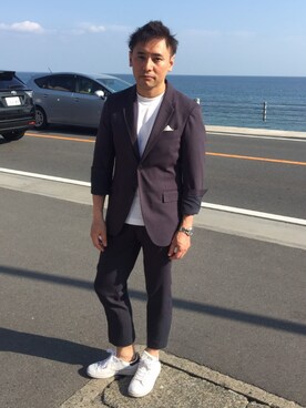 「UNIQLO（ユニクロ）のエアリズムコットンオーバーサイズTシャツ（5分袖）（Tシャツ/カットソー）」を使った、atunndoさん（メンズ・170cm）の夏コーディネート