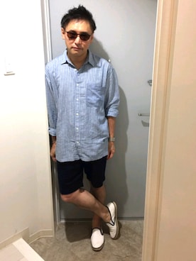 「LARS LARSEN（ラースラーセン）のアイテム（アナログ腕時計）」を使った、atunndoさん（メンズ・170cm）の夏コーディネート