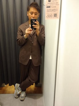 「UNIQLO（ユニクロ）のエアリズムコットンオーバーサイズTシャツ（5分袖）（Tシャツ/カットソー）」を使った、atunndoさん（メンズ・170cm）の冬コーディネート