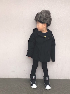 「こども ビームス（コドモビームス）のアイテム（ブーツ）」を使った、minatoさん（キッズ・100cm）の冬コーディネート