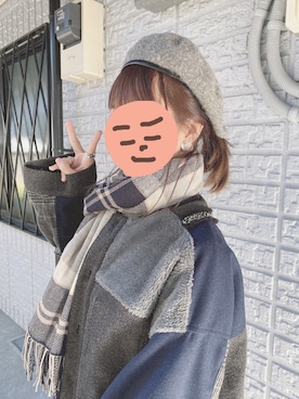 「チェックマフラー」｜「アイテム（その他）」を使った、こまさんさん（レディース・162cm）の冬コーディネート