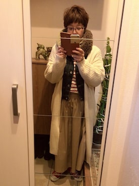 「POU DOU DOU（プードゥドゥ）のアイテム（デニムジャケット）」を使った、あんりさん（レディース・158cm）の冬コーディネート