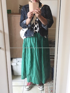 「POU DOU DOU（プードゥドゥ）のアイテム（デニムジャケット）」を使った、あんりさん（レディース・158cm）の春コーディネート