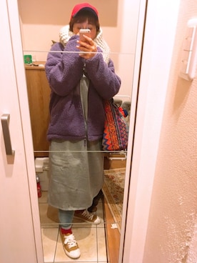 「ZOZO（ゾゾ）のスリムテーパードデニムパンツ［WOMEN］（デニムパンツ）」を使った、あんりさん（レディース・158cm）の冬コーディネート