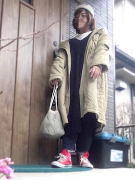 「ZOZO（ゾゾ）のスリムテーパードデニムパンツ［WOMEN］（デニムパンツ）」を使った、あんりさん（レディース・158cm）の冬コーディネート